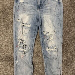 Judy Blue Distressed Light Blue Women's Jeans with paint splatters